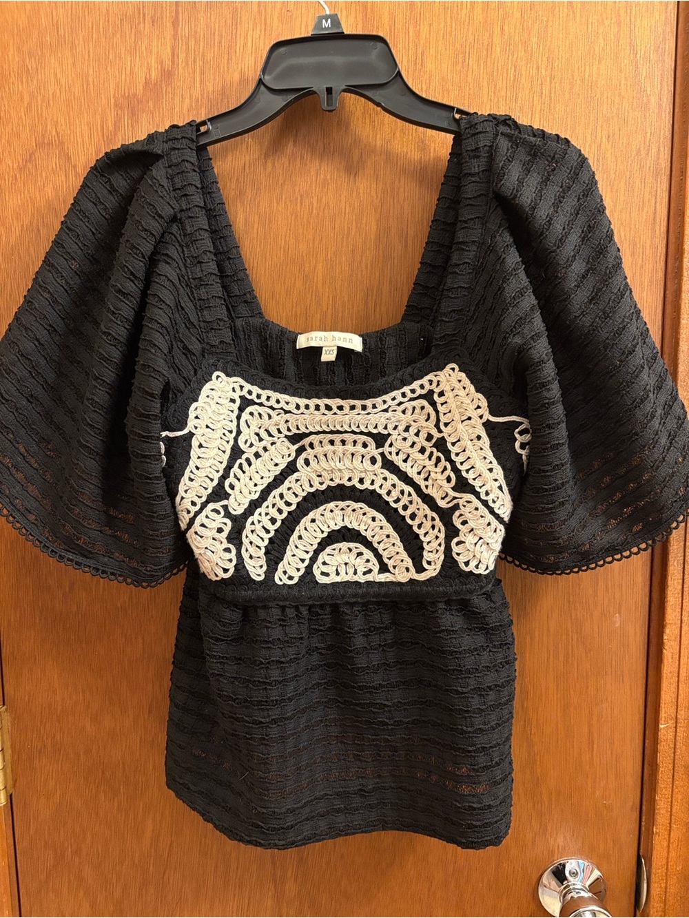Anthropologie Sarah Hann Black Flutter Sleeve Babydoll Top